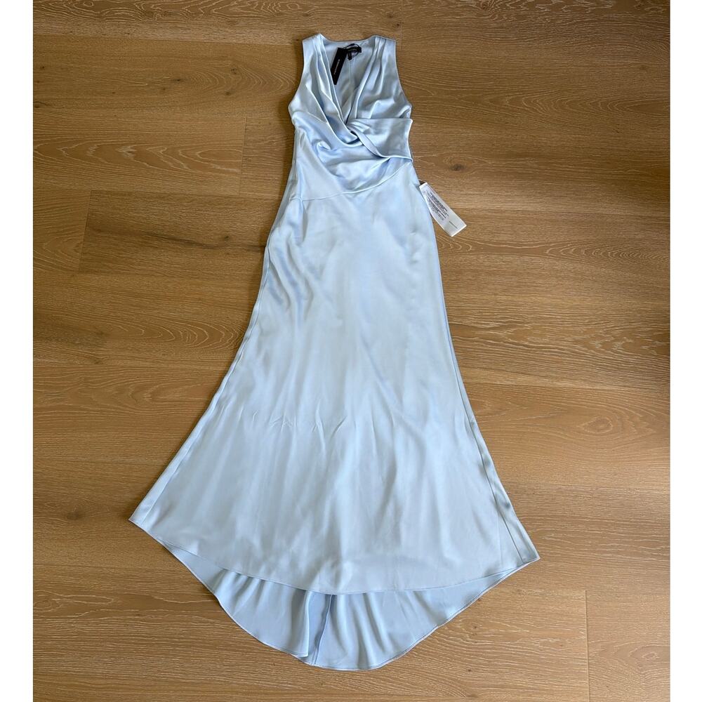 BCBGMAXAZRIA Maxi Dress Gown Cowl Halter Neck Size 4 Baby Blue